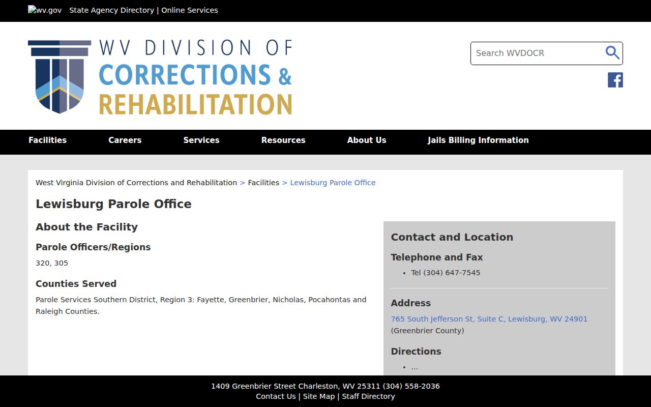 Greenbrier County arrest record Lewisburg parole office