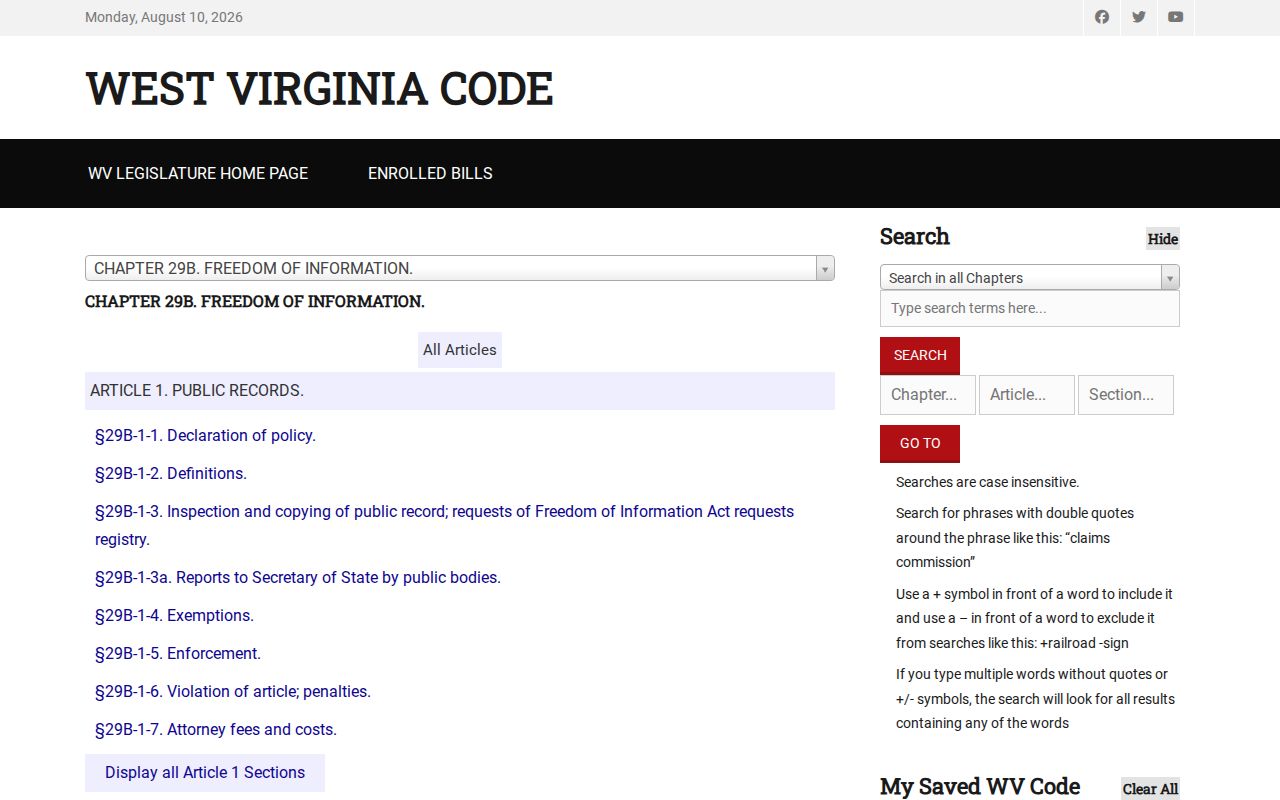 Greenbrier County arrest record public records law