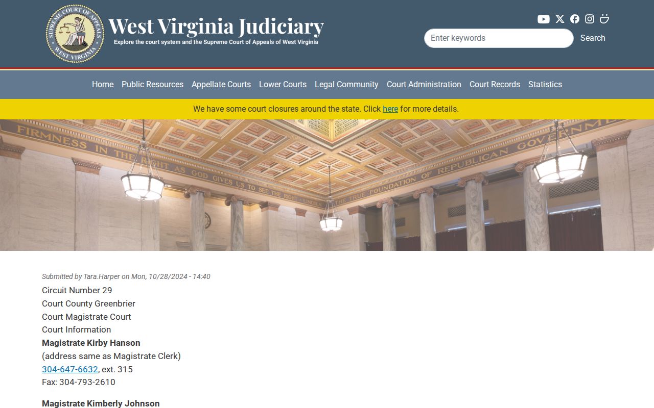 Greenbrier County criminal court cases Magistrate Court contacts