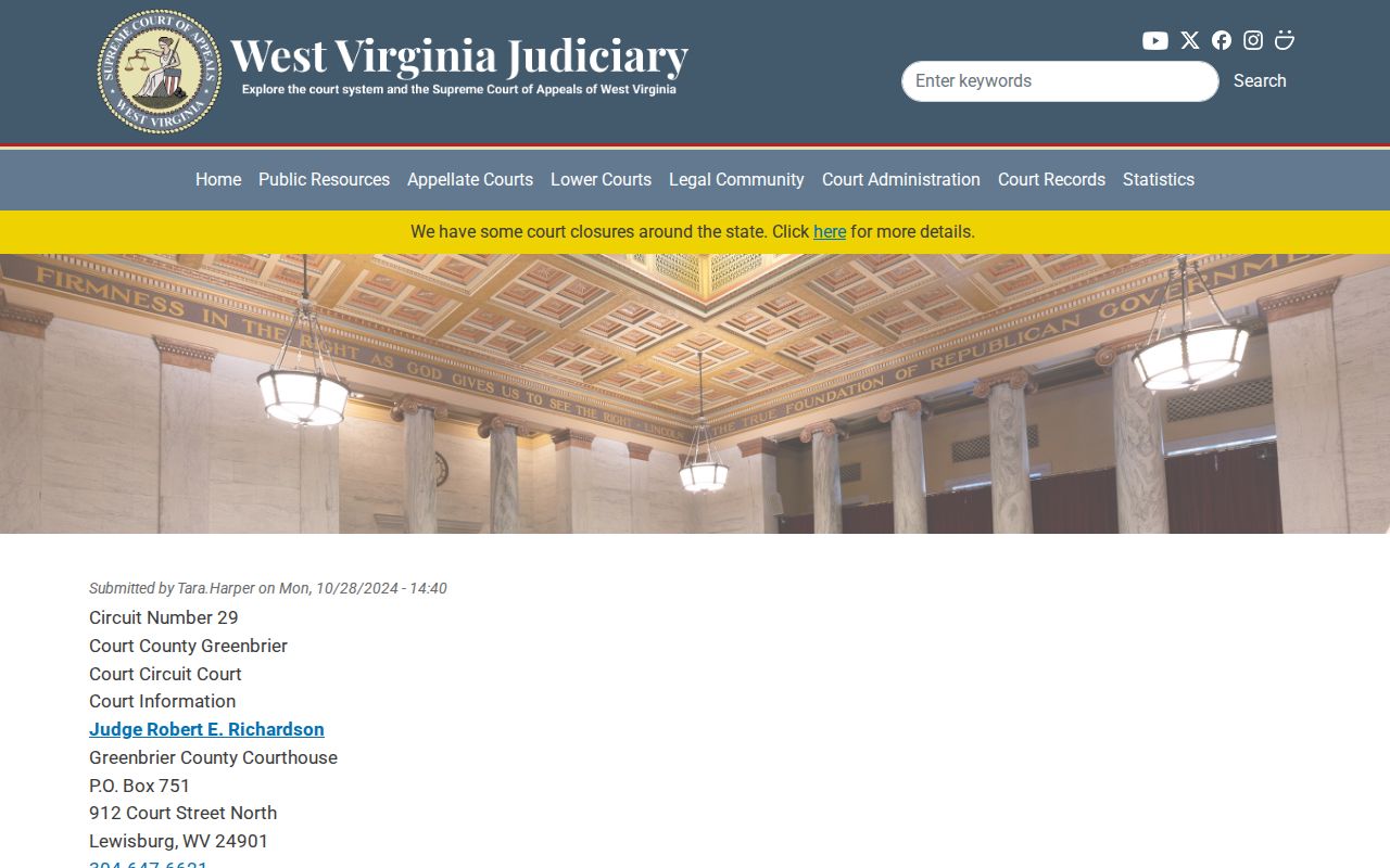 Greenbrier County criminal court cases Circuit Court contact page